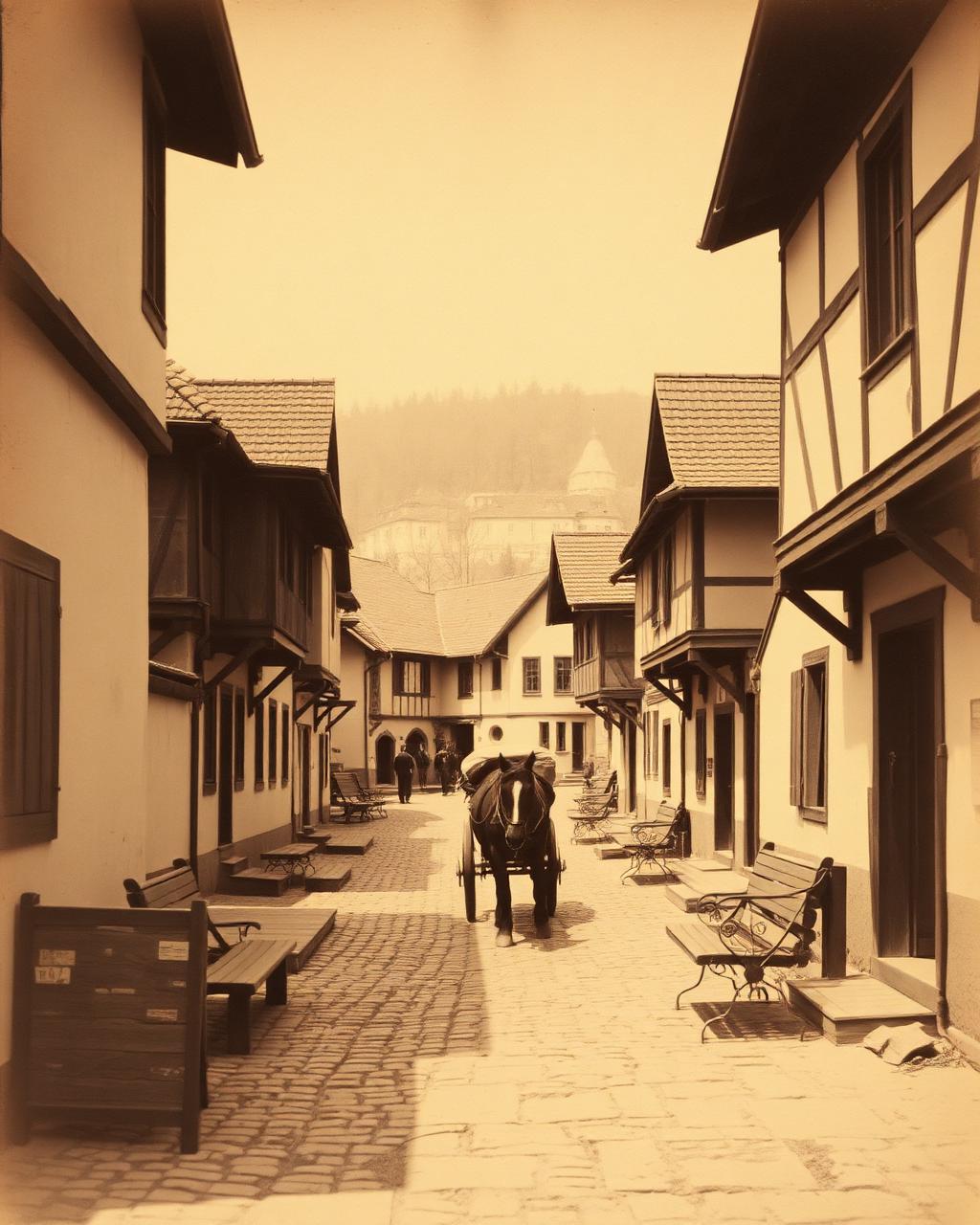 Historische Aufnahme einer Dorfstraße in Weißkirch